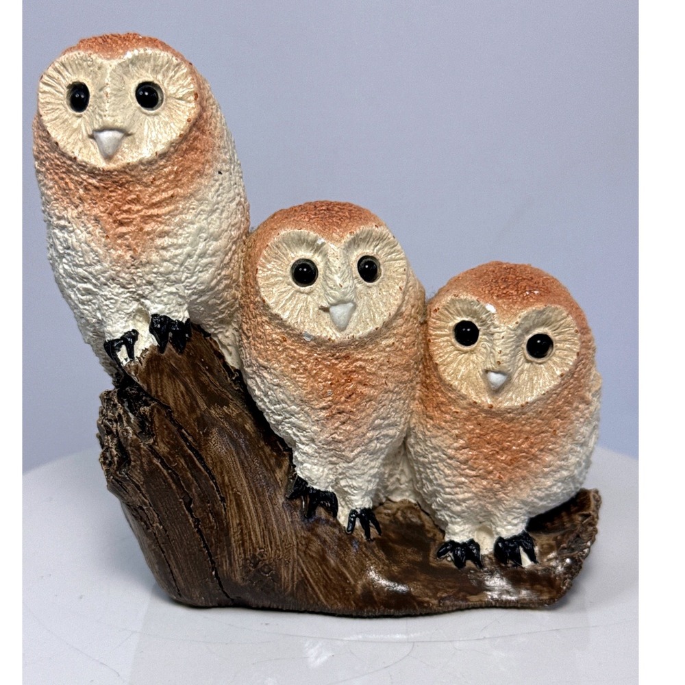 Unbranded Barn Owl Figurine 5in Brown Three Owls on Branch